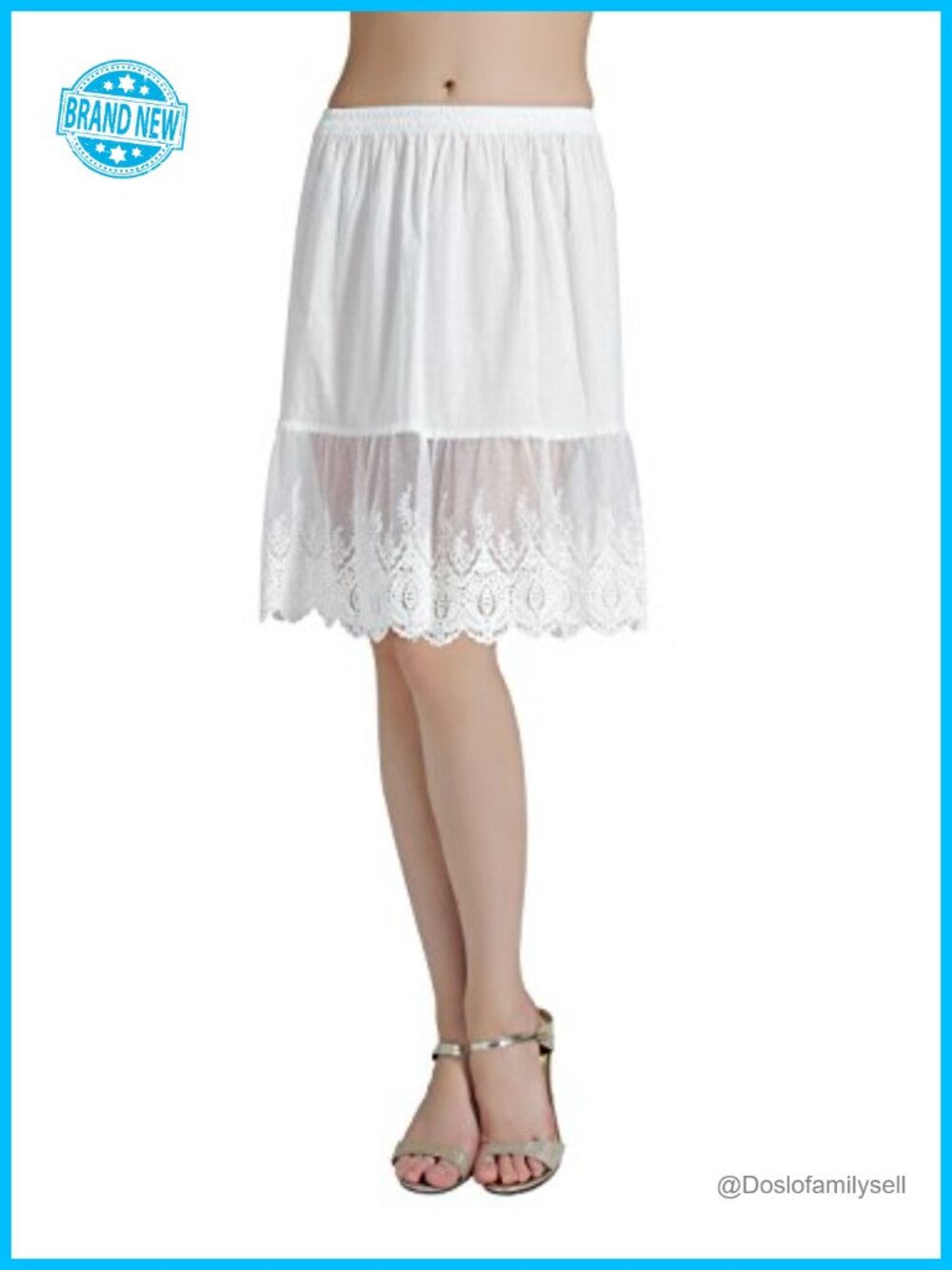 100% Cotton Half Slip Skirt Extender with Lace Trim Vintage Underskirt